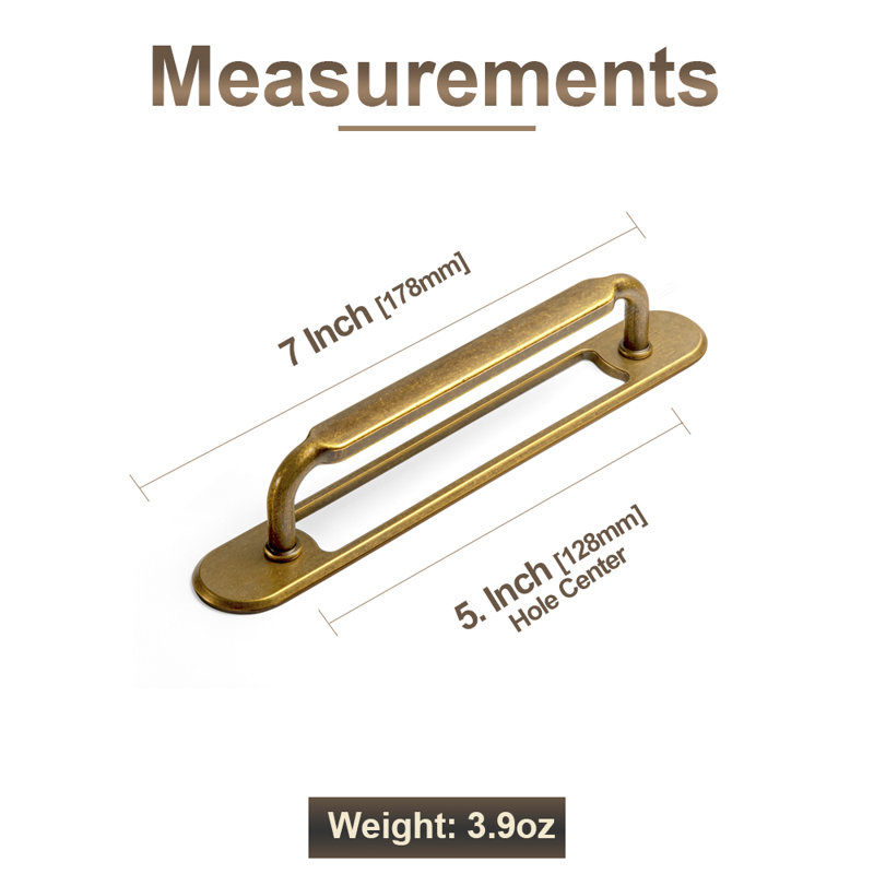 Modern Minimalist Design Cabinet Pull Handle with Backplate(style G021) For Kitchen Cabinets, 5", Antique Brass