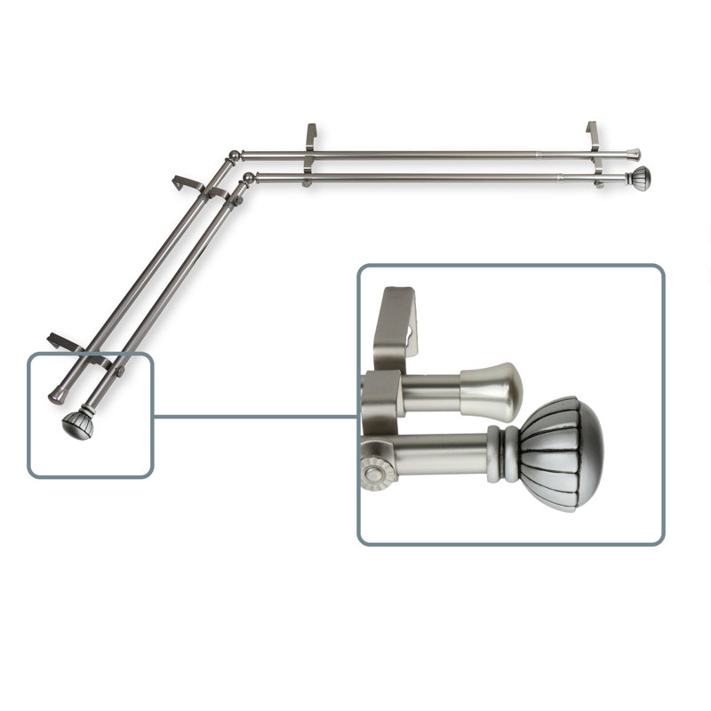 Tringle à rideaux double Halima, L 28 po x l 48 po, Nickel satiné