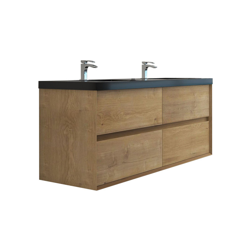Smariti 60" Wall-Mounted Double Bathroom Vanity Set, White Oak