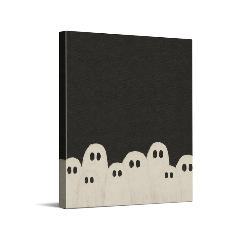 Minimalist Ghost Group Halloween Canvas Wall Art Black White Modern Decor