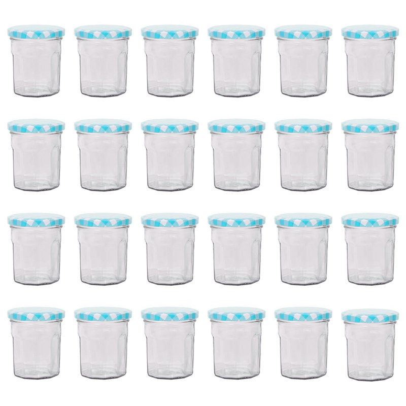 Argon Tableware Glass Jam Jars with Lids, Blue Gingham, 150ml