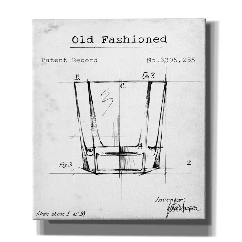 «Barware Blueprint I» par Ethan Harper, estampe numérique sur toile, H 30 po x l 26 po x P 1,5 po