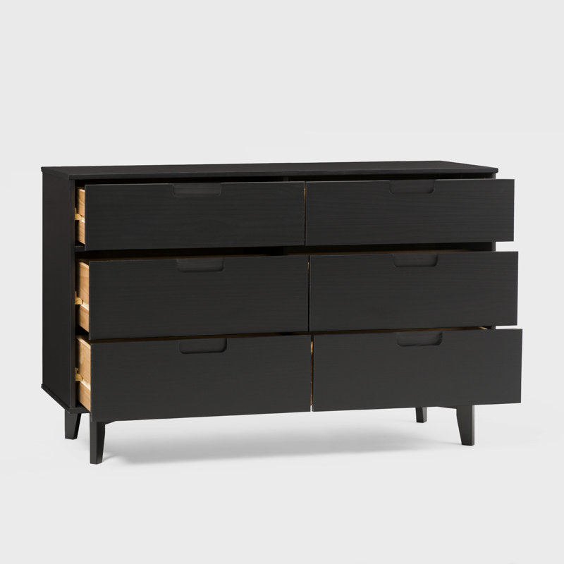 Ahlia Solid Wood 133 cm W Chest of 6 Drawers, Black
