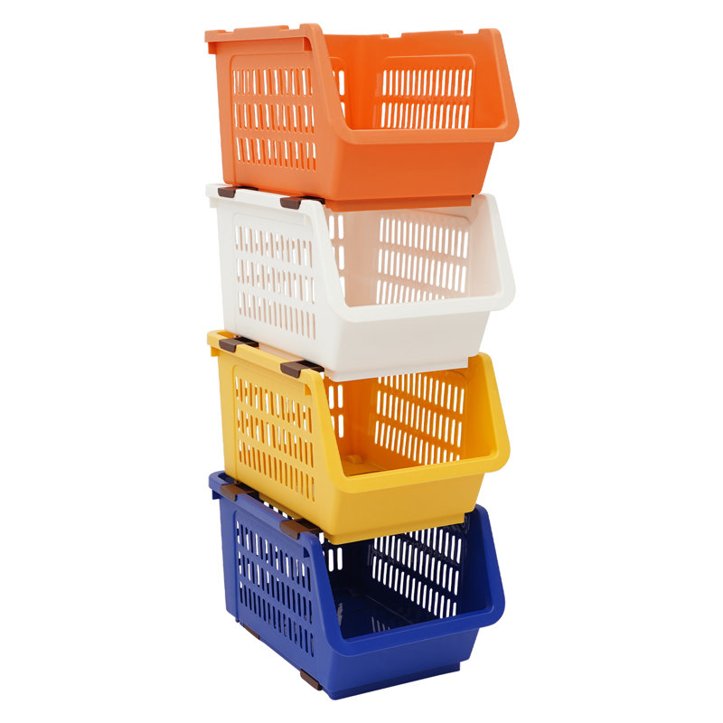 Panier de rangement empilable 9,5 "4PCS, Orange; blanc; beige; bleu