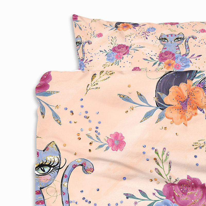  Housse de couette simple Peach Cat, Housse de couette simple et 2 taies décoratives