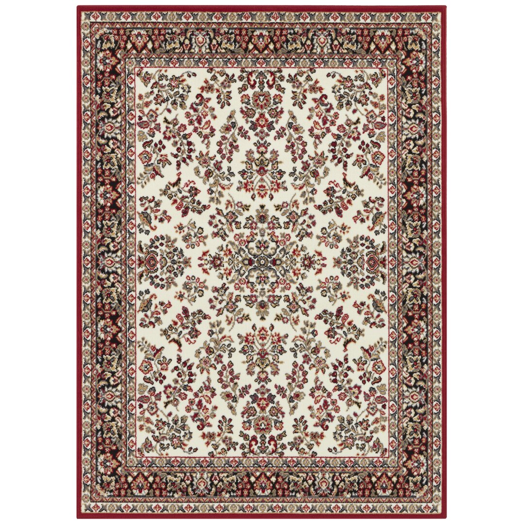 Zabul Teppich Orientalisch - Kurzflor Orient  für Wohnzimmer, Schlafzimmer, Flur - Creme Rot