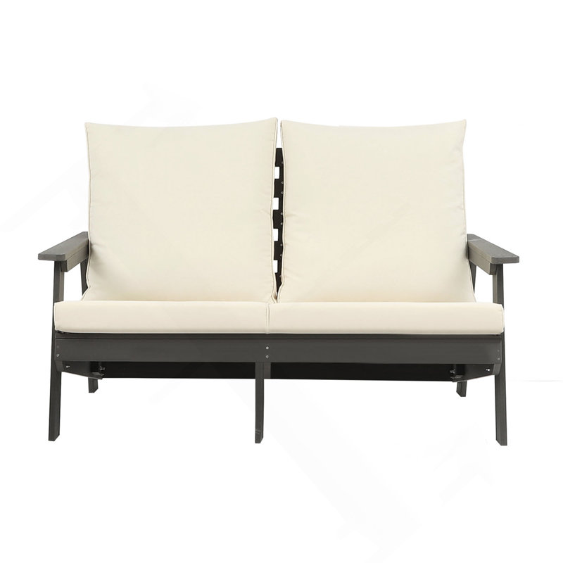 Grey/Beige Garden Loveseat with Cushion, Wood Grain Outdoor Sofa