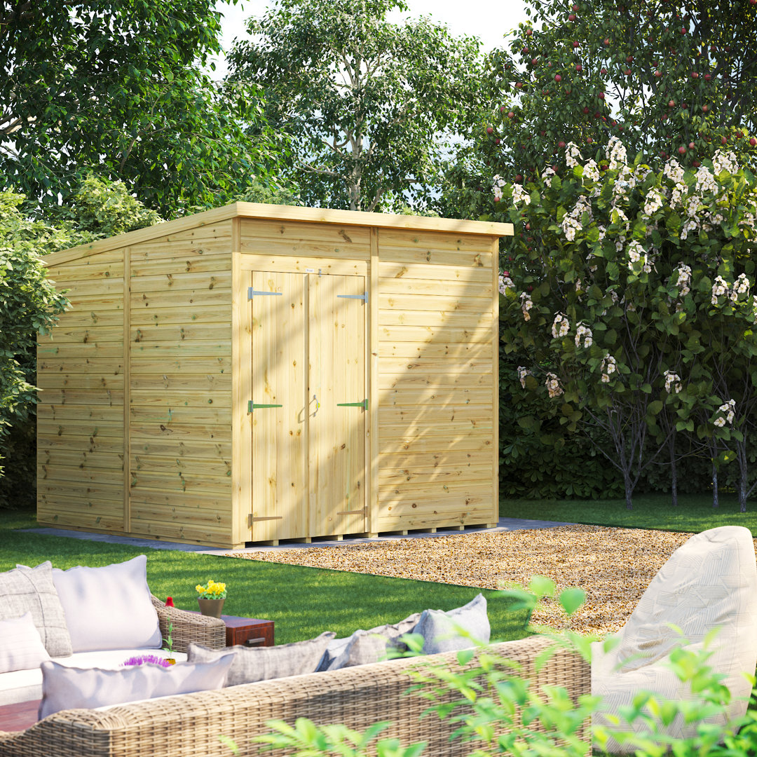 Powersheds 8 x 8ft Premium Pressure Treated Timber Windowless Garden Shed Pent Double Doors
