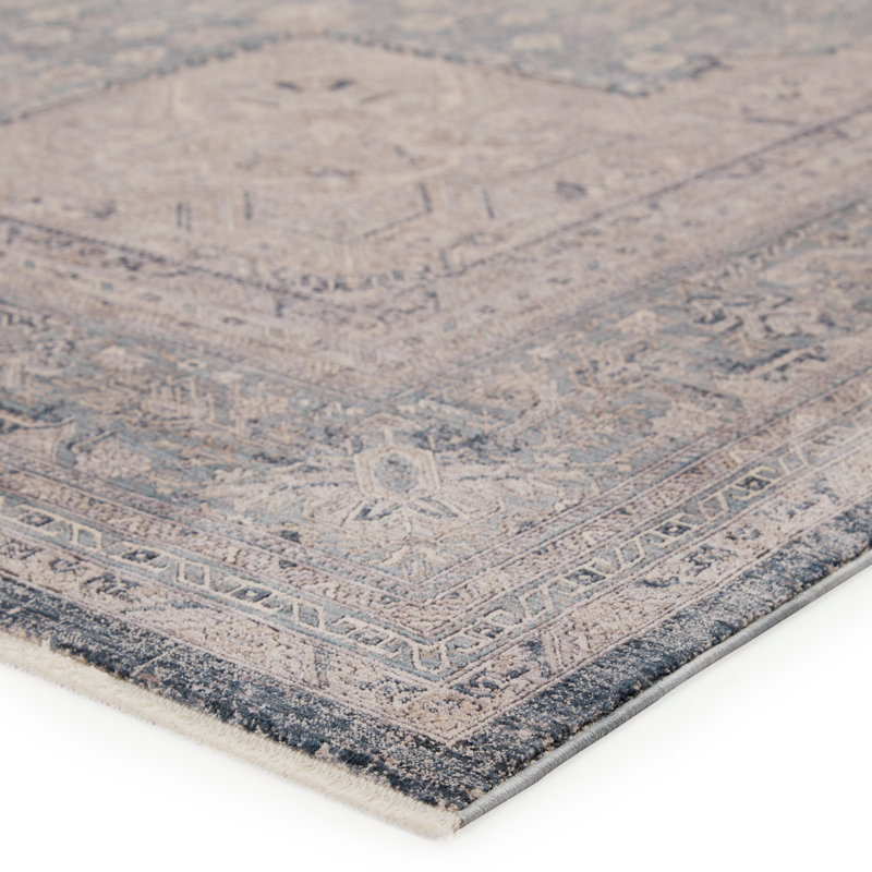 Bleu oriental/Tapis décoratif gris zopyros, Rectangulaire 6 pi 3 po x 9 pi 6 po