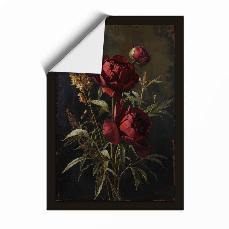 Crimson Roses and Gold Botanical - Framed Print, A1 - 84.1 x 59.4 cm, Unframed