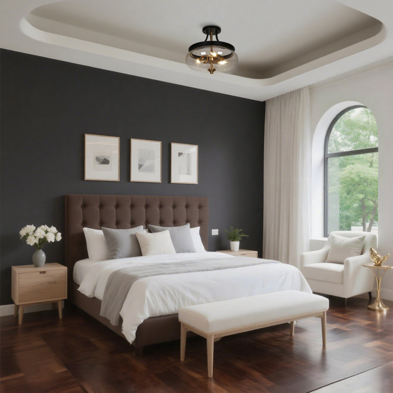 3-Light 14.2 in. Modern Transitional Black Semi-Flush Mount Light, Gold Ceiling Light for Foyer, Kitchen, Bedroom