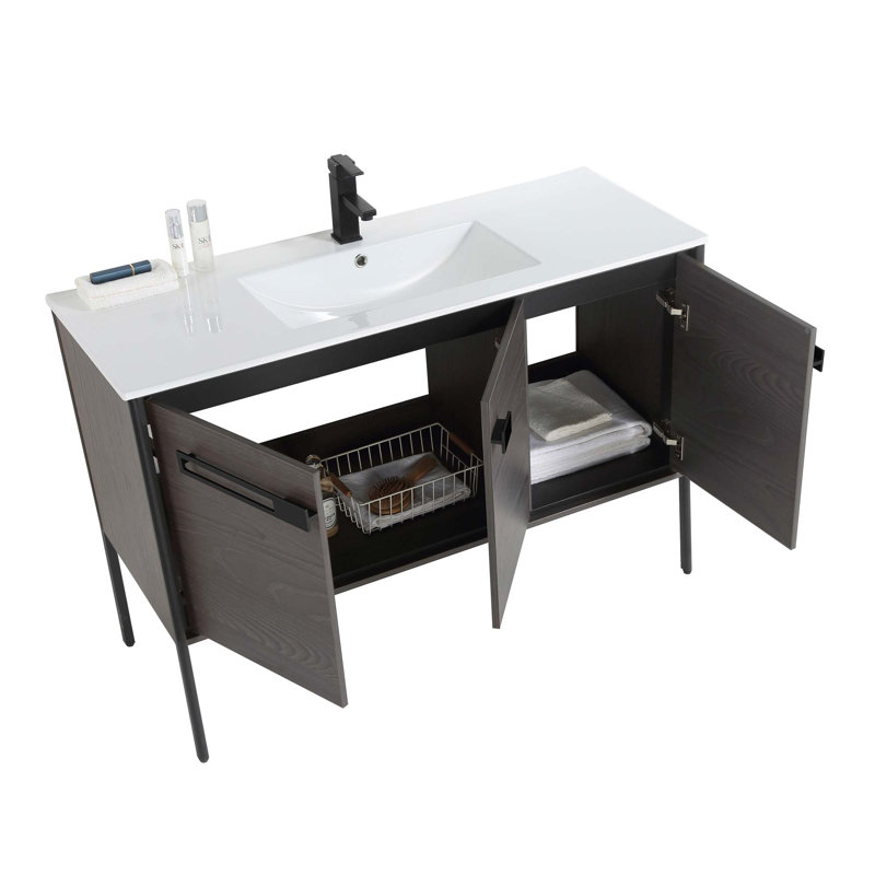 48" Single Bathroom Vanity, Matte Black, Black Coal Oak