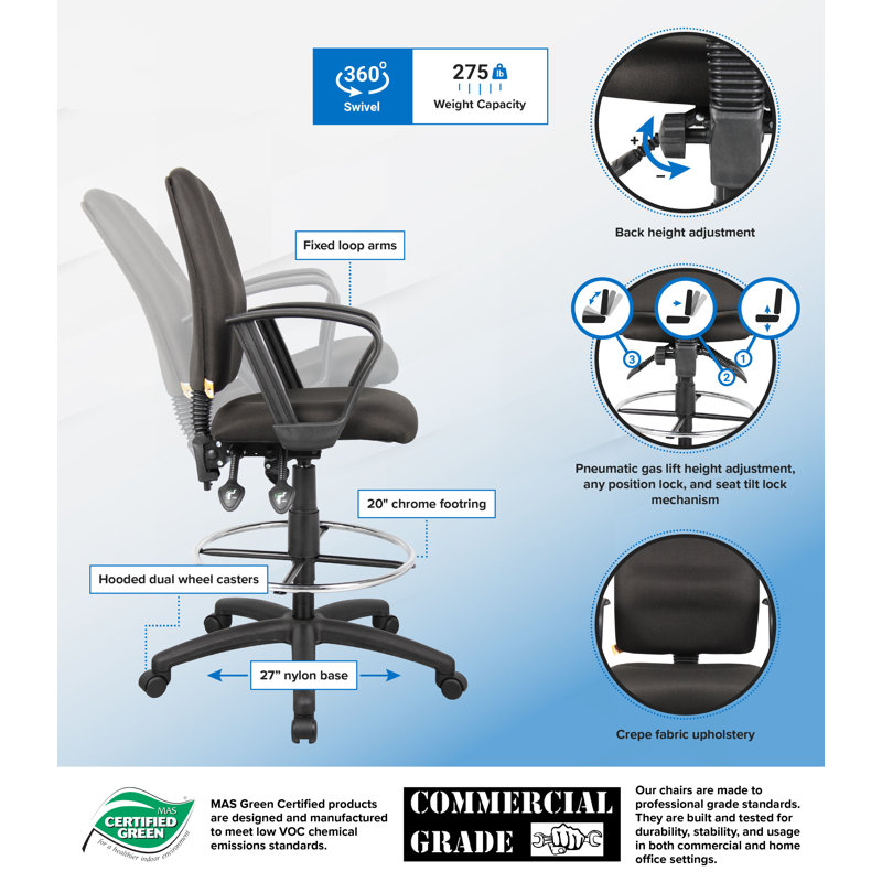 Fabric Drafting Chair, Loop Arms