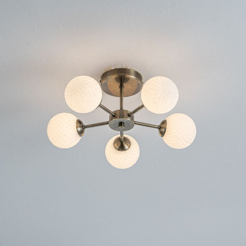 Glass Semi Flush Mount, 19cm H x 44cm W x 44cm D, 5 Lights