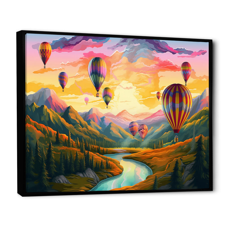 Hot Air Ballon Bold Scenery I - impression, H 34 po x l 44 po x P 1,5 po, Cadre flottant noir