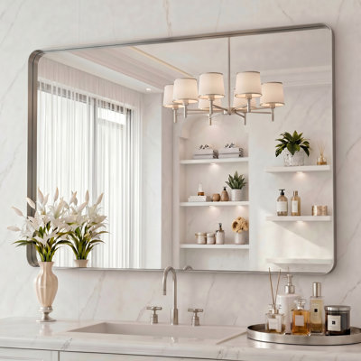 Lunara 1.18" Deep Rounded Corner Rectangular Bathroom Wall Mirror with Premium Tempered Glass & Aluminum Alloy Framed