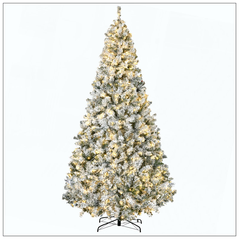 Décoration de Noël artificielle pour Noël avec 1868 branches floquées par la neige, 600 lumières à DEL blanc chaud, ouverture automatique