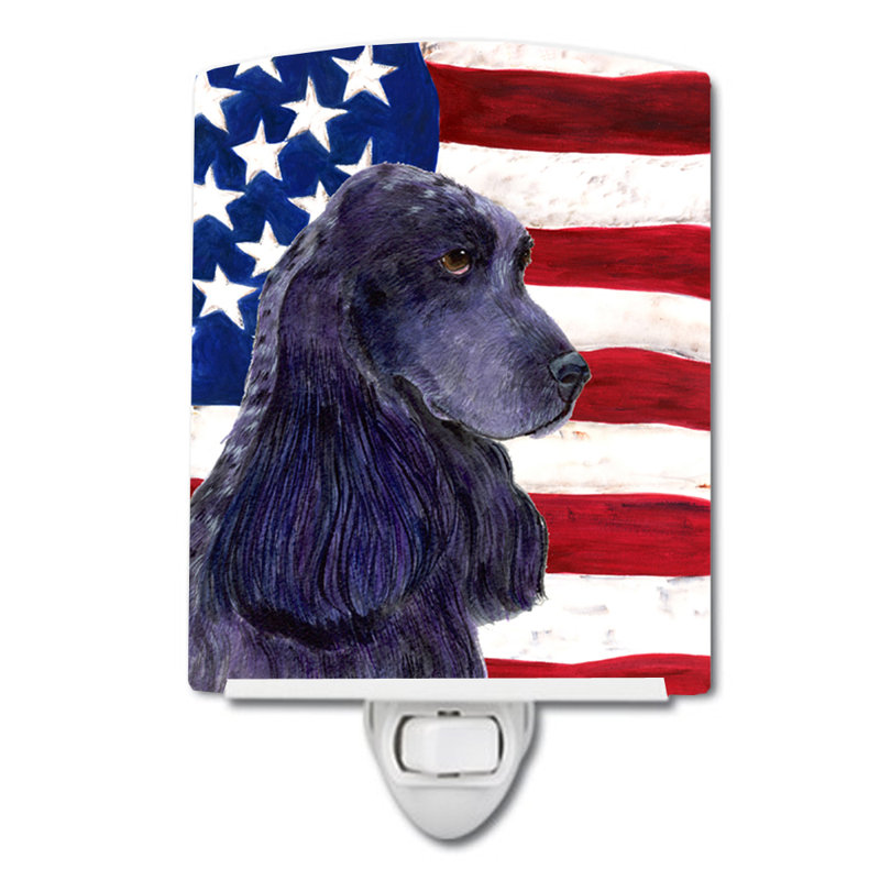 Drapeau américain avec éclairage en céramique terrier fox american, Épagneul cocker bleuté