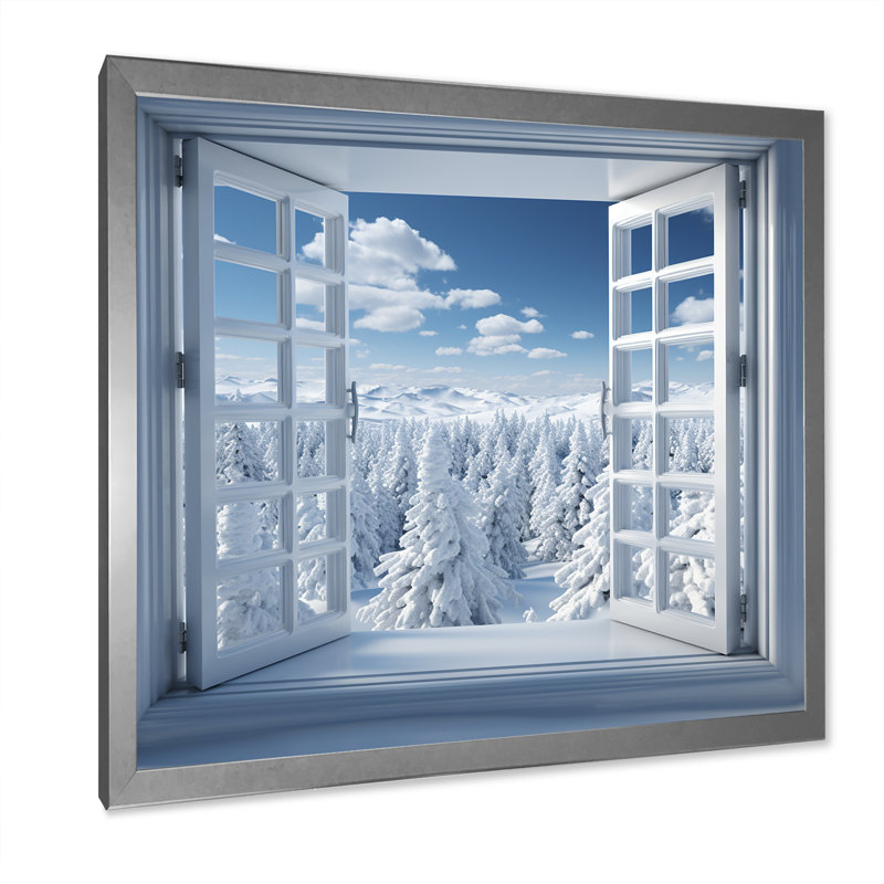 Winter Forest Window Views II - Winter Landscape, art mural, Cadre simple argenté, H 36 po x l 36 po x P 1,5 po