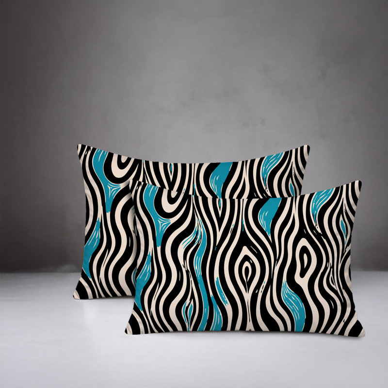 Oreiller réversible intérieur / extérieur à imprimé zébré Franki, 20x14, Turquoise