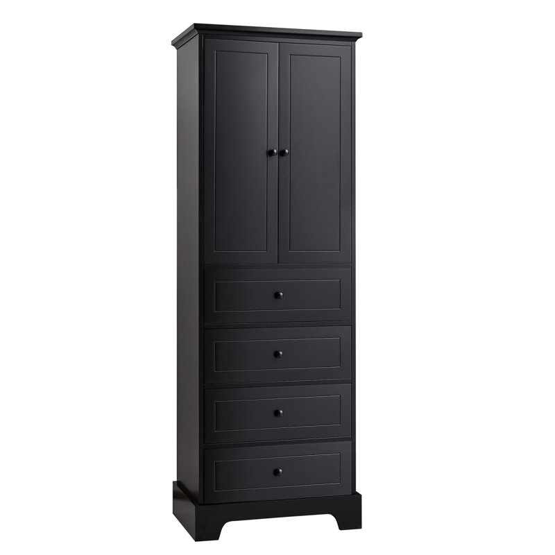Armoire de rangement avec 2 portes et 4 tiroirs pour la salle de bain ou le bureau, Noir