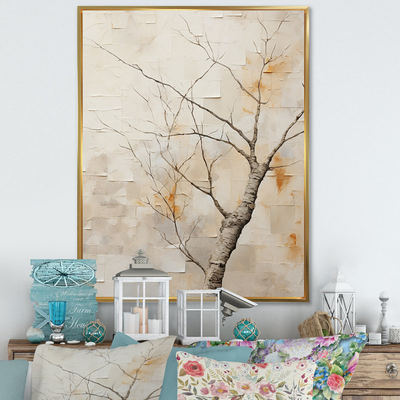 Minimalisme Sycamore Tree Landscape I, reproduction d'art sur toile, H 32 po x l 16 po x P 1 po, Cadre flottant doré
