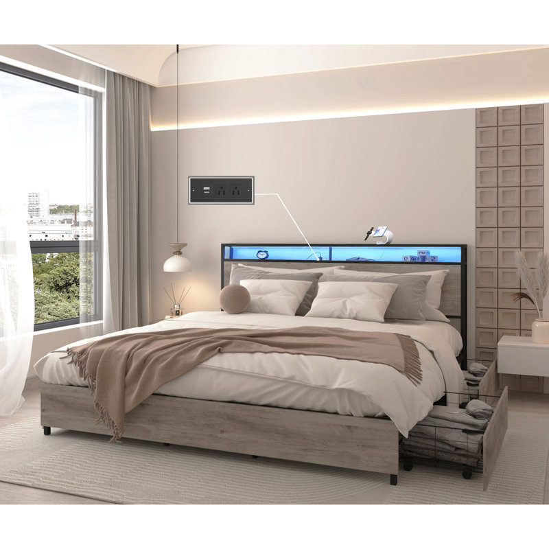 Très grand lit avec bruit - Compartiments de rangement et tête de lit - Offrez une chambre paisible et organisée avec beaucoup d'espace pour garder votre rangement organisé et élégant