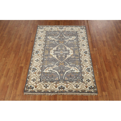 Gray Wool Oushak Indian Rug 4x6