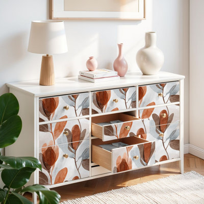 Papier peint auto-adhésif à motifs abstraits et adhésifs de style botanique, tons de terre, 17,7 po x 118 po (45 x 300 cm)
