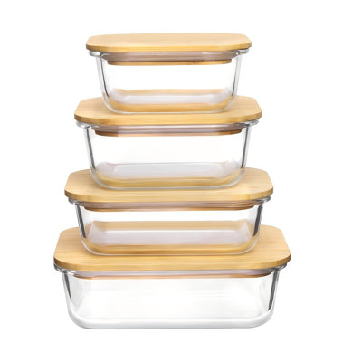 Glass Food Storage Containers With Bamboo Lids, 4 Pack Meal Prep Glass Containers Safe For Microwave, Oven, Freezer And Dishwasher, BPA Free