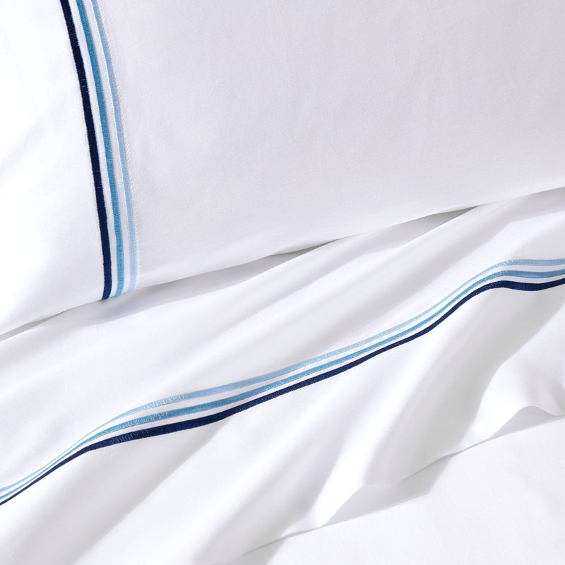 Triple Luxe Sateen Sheet Set , White/Ocean, King Sheet Set