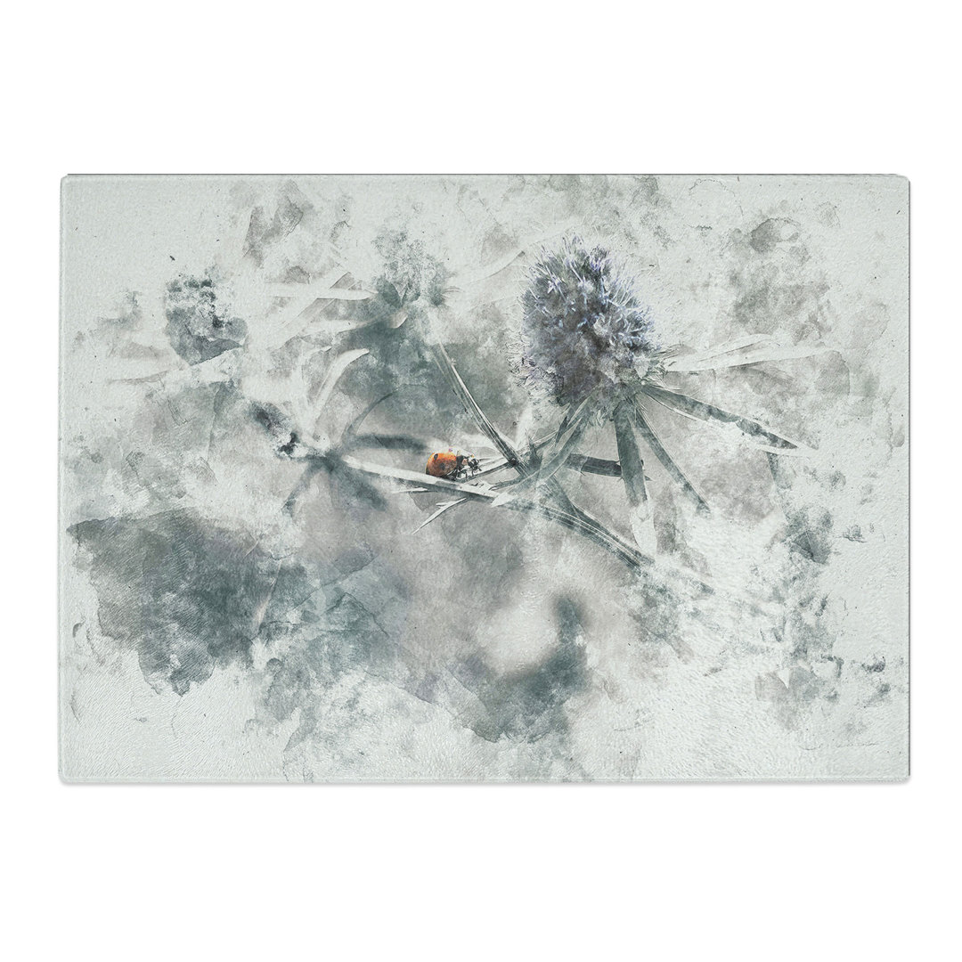 Tempered Glass Ladybird upon a Thistle Flower Chopping Board