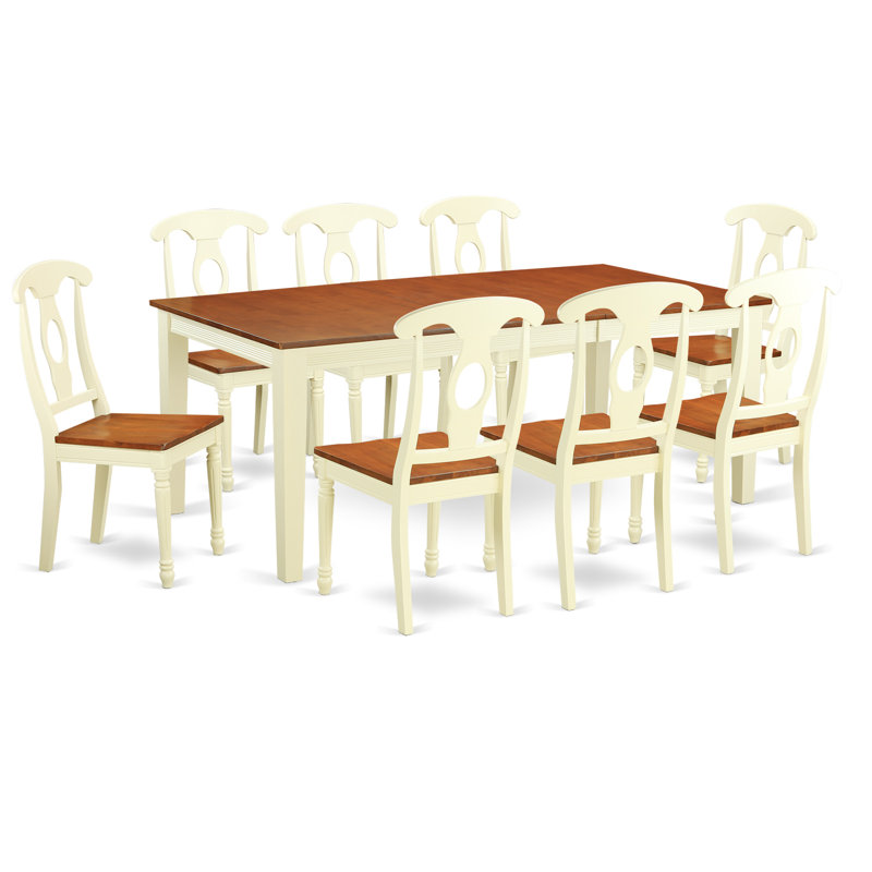 L'ensemble de mobilier de salle à manger 9 pièces comprend une table de cuisine rectangulaire avec rallonge papillon et 8 chaises de salle à manger, babeurre et cerise