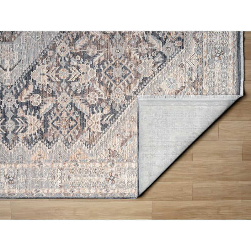 Hult Austro - Tapis médaillon brun vieilli avec motifs traditionnels, Rectangle 12 pi 6 po x 15 pi