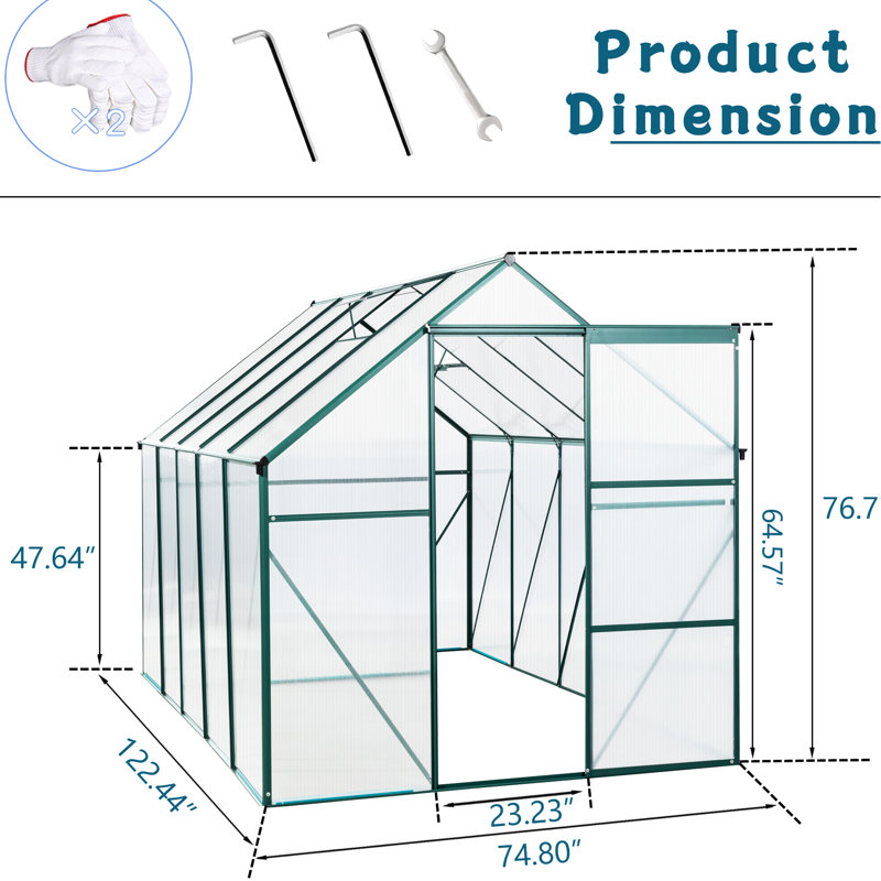 Serre en polycarbonate - pour cour extérieure avec base galvanisée et drainage efficace