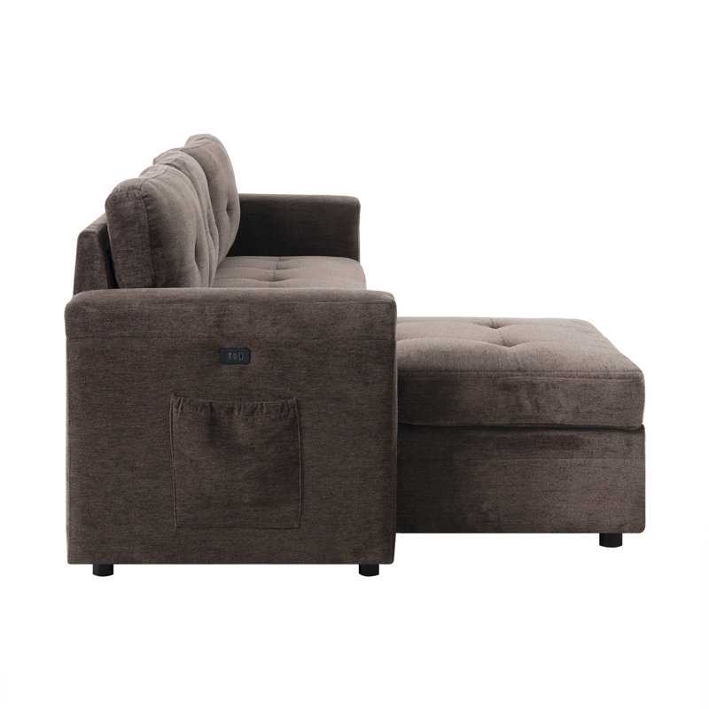 Canapé-lit en microfibre en forme de L 2 pièces Kerica avec USB - Canapé-lit réversible avec méridienne avec rangement