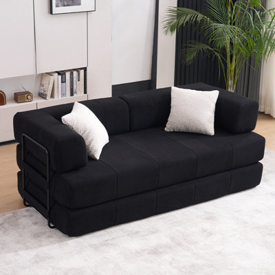 3 - Seater Convertible Couch Bed With 2 Pillows, 78.5" Fold Out , Foam Spring Floor Mattress, Futon For Living Room, Office, Apartment, Vacuum Packed, Corduroy Invitation Fascination