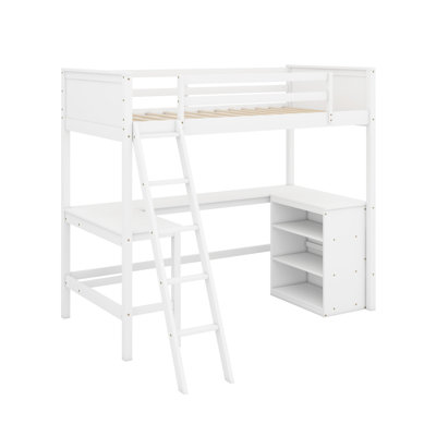 Lit mezzanine simple avec tablettes et bureau