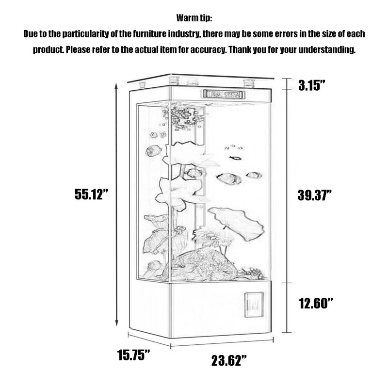 Aquarium sans cadre carré en verre sans cadre avec barre supérieure, 52,83 gallons (H 55,12 po x l 23,62 po x P 15,75 p, Noir