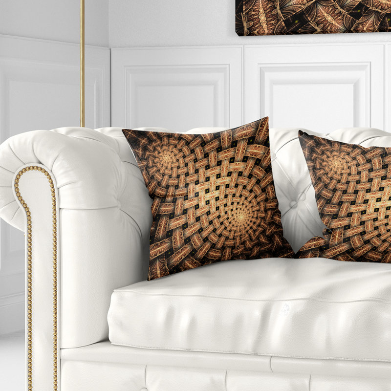 Symétrique fleur brune fractale - coussin imprimé abstrait, 16 po x 16 po, Coussin décoratif