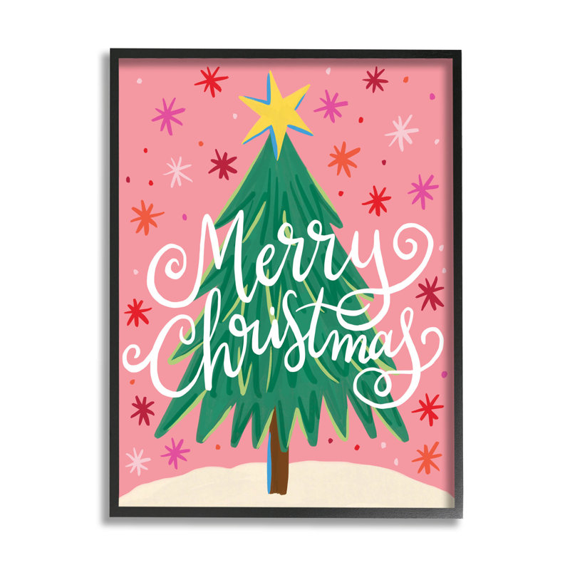 Joyeux Noël rose étoilé à-165, Giclée encadrée noir minuit, H 20 po x l 16 po x P 1,5 po