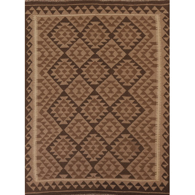 Brown Kilim Reversible Wool Area Rug 5x6
