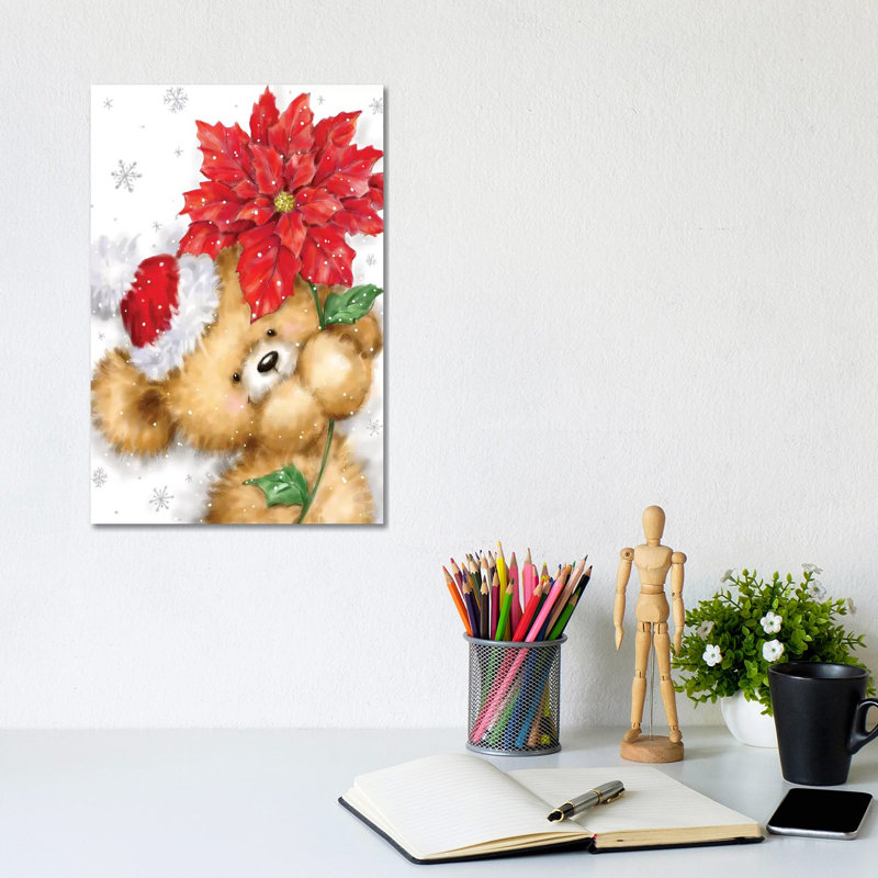 Bear With Poinsettia I by MAKIKO - Wrapped Canvas Print, 20.32 cm H x 30.48 cm W