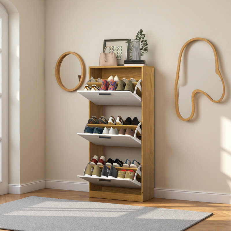 Armoire de rangement pour chaussures avec 3 tiroirs à panneaux blancs, organisateur autoportant pour le vestibule, étagère à chaussures étroite