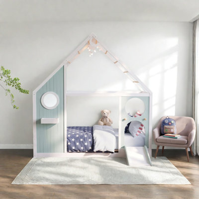 Lits jumeaux cabane, en bois MDF avec lumières à boule coulissantes, chambre d'enfant moderne