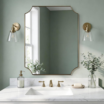 Tariro Contemporary Notched Corner Scalloped Rectangle Bathroom Vanity Mirror | Stainless Steel Frame