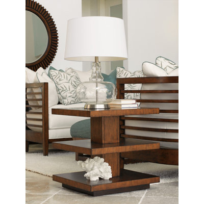 Ocean Club Solid Wood Floor Shelf End Table with Storage