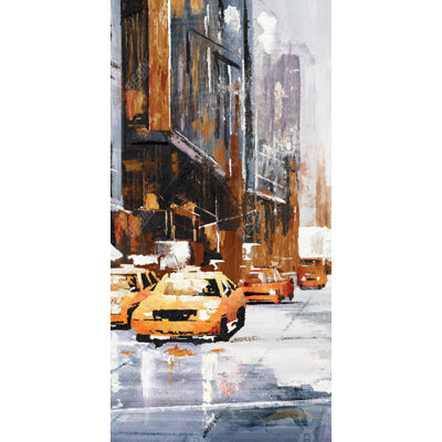 Big City Street with Yellow Taxi - Framed Canvas Art for Home