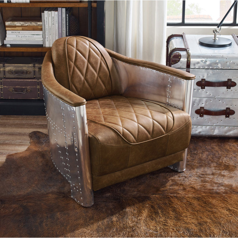 Paynesville Tufted Genuine Leather Accent Armchair, Chocolate