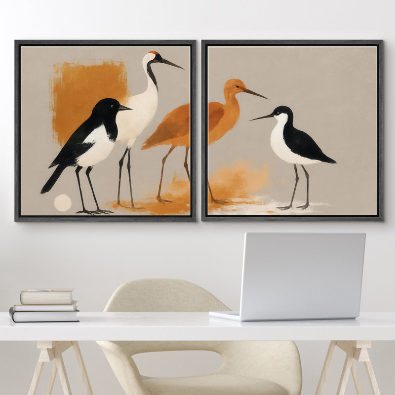 Illustration d'oiseaux modernes, reproduction d'art sur toile encadrée de la chambre principale, H 16" x l 16"